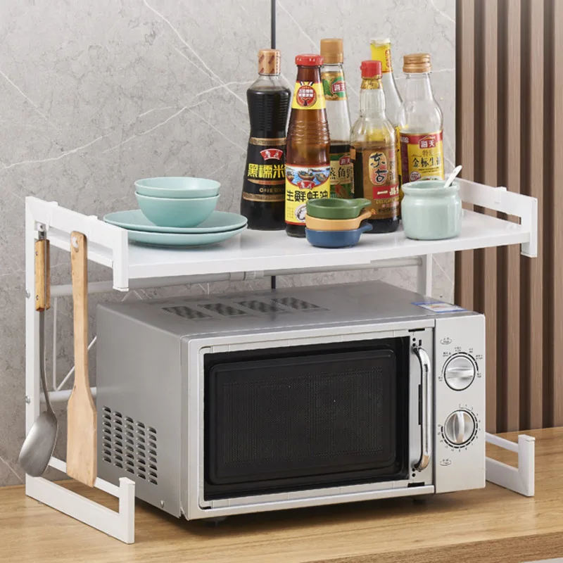 

1 Pcs Kitchen Accessories Microwave Oven Shelf Desktop Retractable Rice Cooker Finishing Storage Rack Double-layer Table