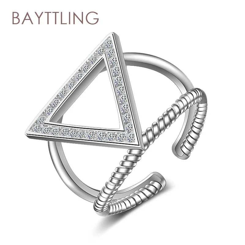 

BAYTTLING New Arrival Silver Color Double Triangle Zircon Open Ring For Woman Fashion Charm Wedding Jewelry Gift