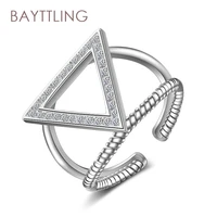 bayttling new arrival silver color double triangle zircon open ring for woman fashion charm wedding jewelry gift