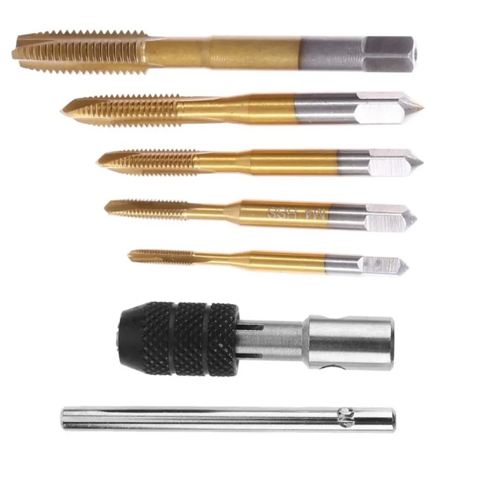 

6pcs Titanium Coating Tapping Threading Drill Wrench M3-M8 HSS Screwdriver Tap Drill Holder Power Repair Hand Tools