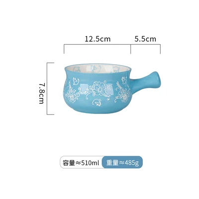 Blue bowl Креативная японская керамическая посуда для завтрака, чашка для дома с тарелкой, запеченная чаша, овсяная чаша с ручкой - Цвет: Blue bowl