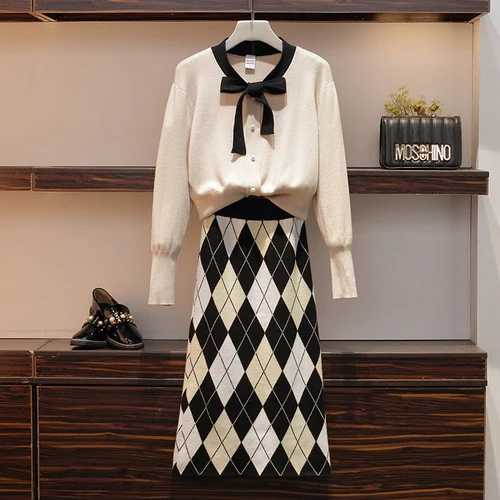 Плюс размер 5XL вязаные однобортные свитера с бантом Топы + Вязаные клетчатые