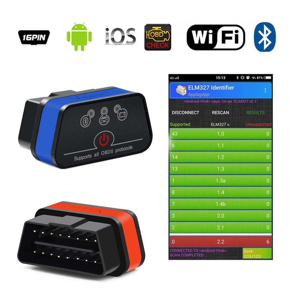Vgate iCar2 ELM327 Wifi сканер для android/ПК/IOS obd2 Bluetooth elm 327 V2.1 obd 2 icar автоматический