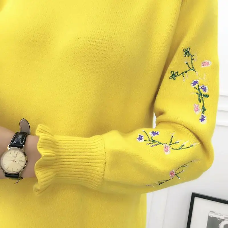 Женский Повседневный вязаный пуловер с вышивкой и длинным рукавом Осень зима 2020