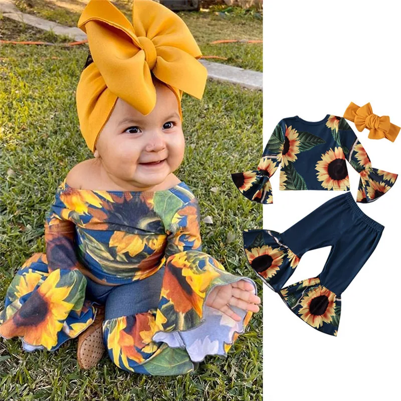 Pudcoco/Детские топы с принтом подсолнуха для маленьких девочек футболка