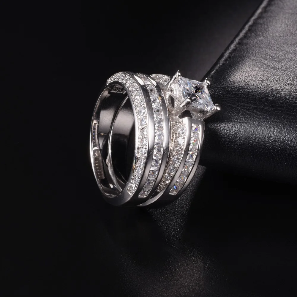 Роскошные комплекты колец с белым топазом в стиле принцессы 2 1 Обручальное