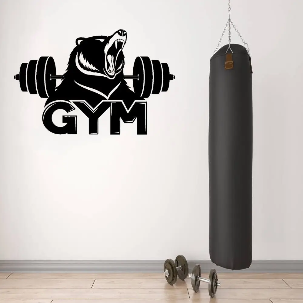 

New Gym With Bear And Barbell Stickers Gym Wall Art Decoration Removable A001184