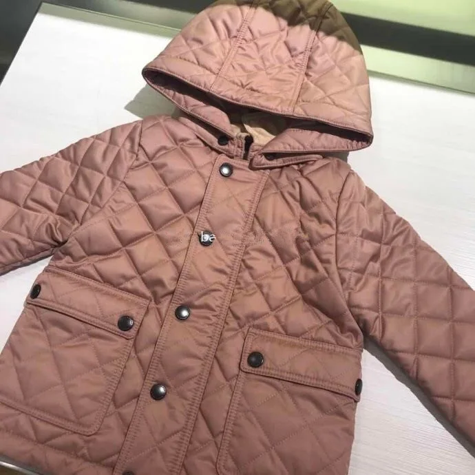 

Boys and girls autumn and winter children's cotton padded jacket diamond quilted coat zipper hooded to keep warm and windproof