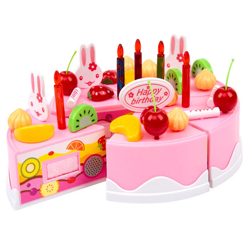 37 штук или 75 штук кухонные игрушки, ролевые игры, фрукты, торт на день рождения, «сделай сам», крем, чайный набор, игрушка для еды, розовые дево... от AliExpress WW
