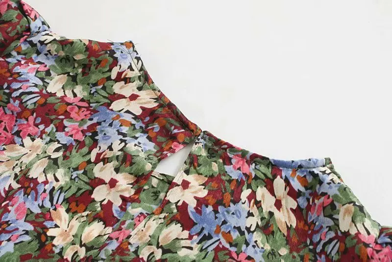 Fashion Women Prairie Chic Multicolor Floral Print Dress Long Sleeve O Neck A-line Mini Dress Autumn vestido OZZ9369　
