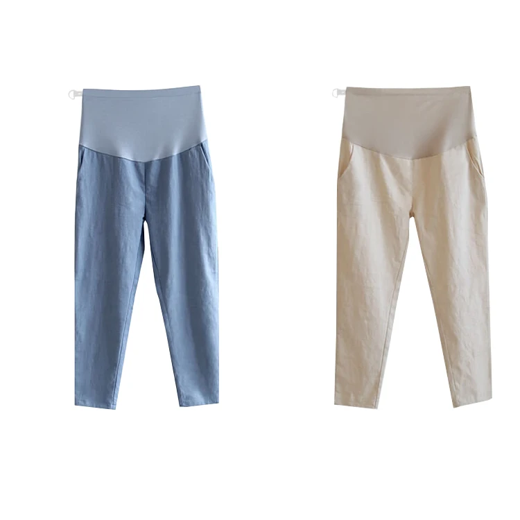 Тонкие хлопковые льняные брюки длиной до щиколотки на весну и лето с высокой