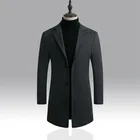 Осенне-зимние мужские модные куртки, шерстяные мужские приталенные пальто, деловые мужские длинные зимние ветрозащитные верхняя одежда, цвет черный 5XL