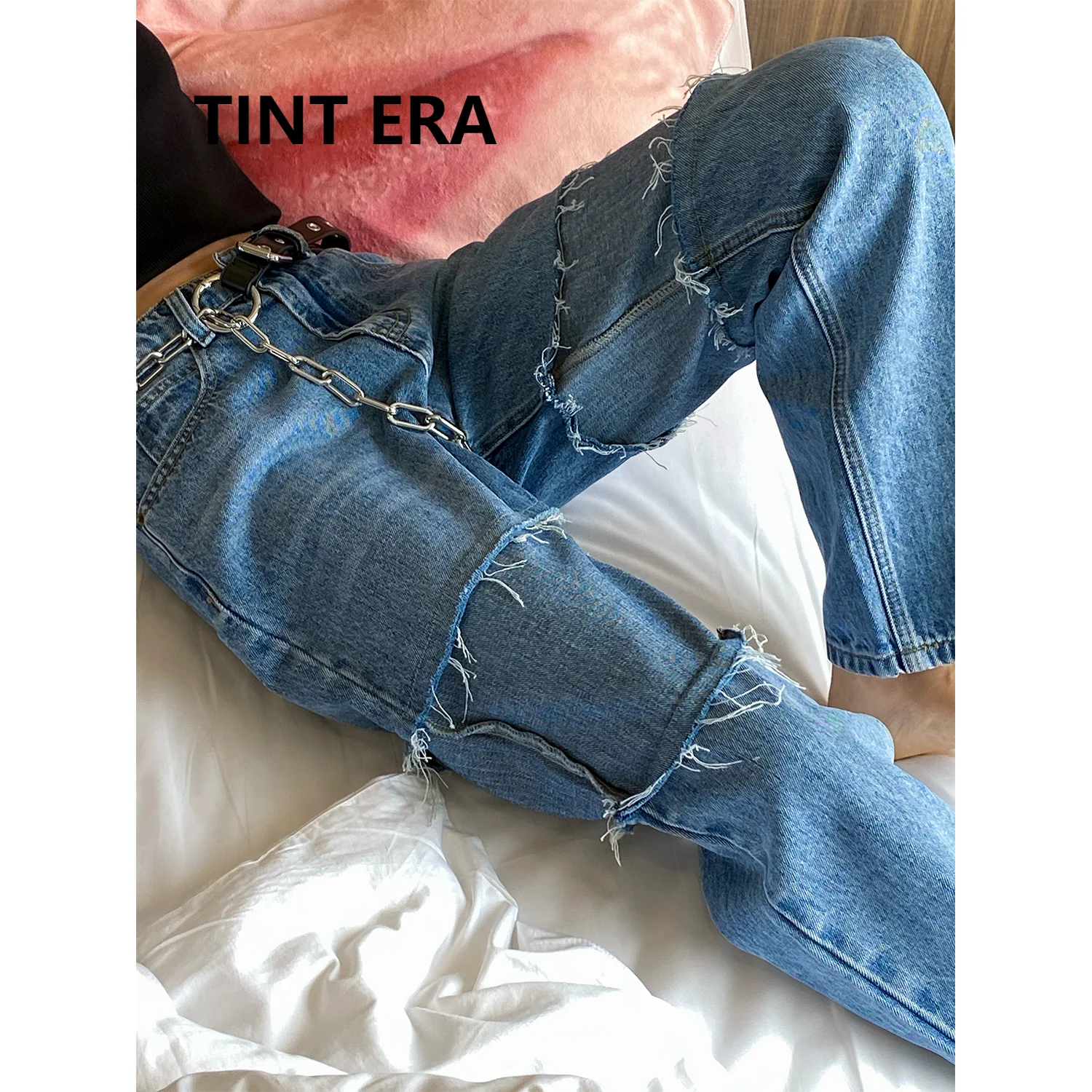 

Женские джинсы в стиле ретро UMI MAO, темно-синие джинсы с эффектом потертости, новинка сезона весна-лето 2021, прямые широкие брюки из денима Y2K
