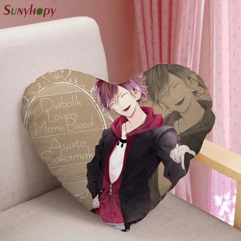 

Diabolik Lovers Custom Pillowcase Heart Shape Zippered Satin Fabric For Home/Seat Cushion Wedding Decorative-090ZLL