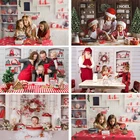 Рождественские фоны для фотосъемки, кухонный деревянный шкаф, белая кирпичная стена, Детский семейный декор для фотосъемки