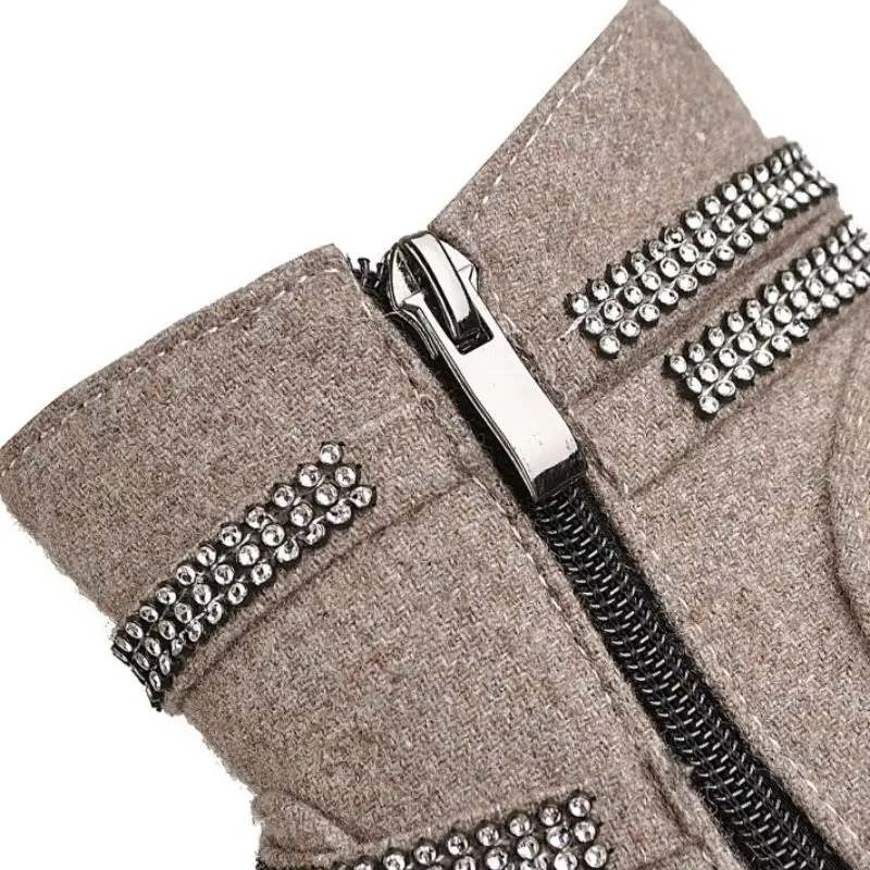 RIZABINA/женские ботильоны размера плюс 34-48 стразы короткая плюшевая обувь с боковой