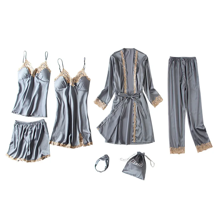 

Pajamas For Women Seven Sets of Spring and Summer Ice Silk Gown Set Sexy Thin with Chest Pad Strap Nightgown Tracksuit