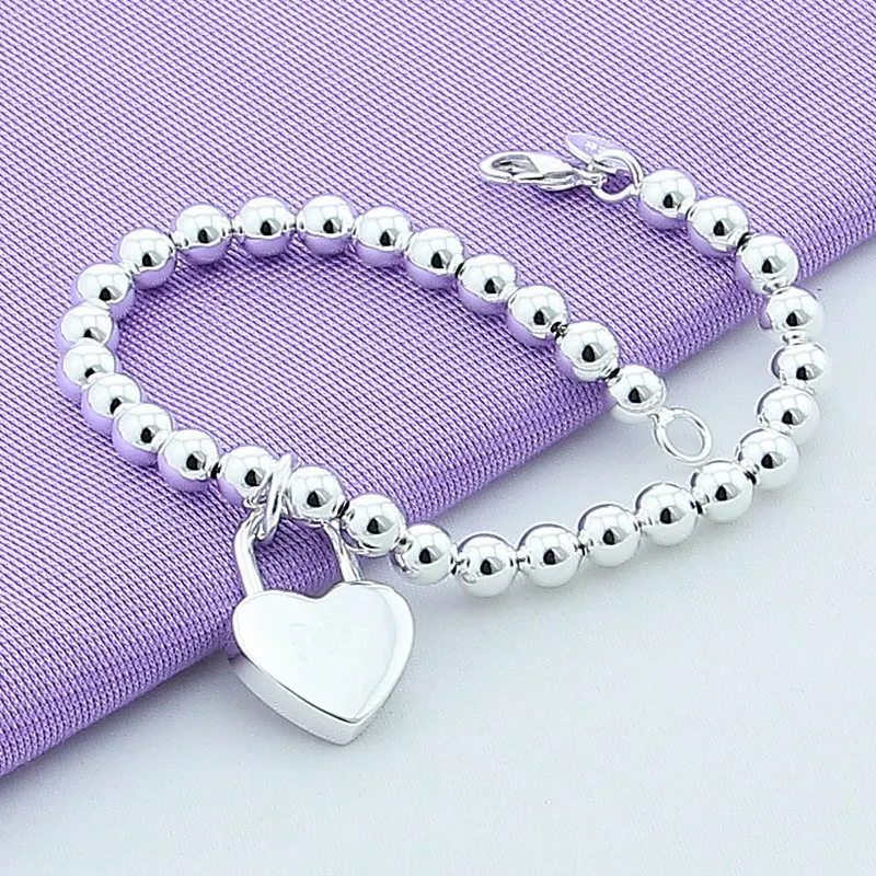 Женский браслет из серебра 925 пробы с замком в виде сердца|925 bracelet|silver braceletbracelet high