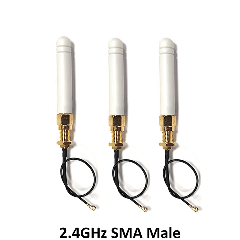 GRANDWISDOM 5pcs 2.4G antenna 2dbi sma male wlan wifi 2.4ghz antene IPX ipex 1 SMA female pigtail Extension Cable iot antena