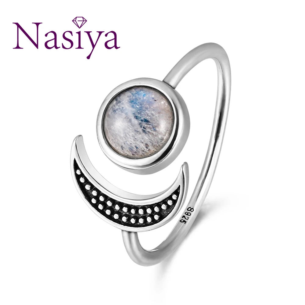 

Nasiya Sweet Romantic Moon Adjustable Rings With Natural Moonstone For Women 925 Sterling Silver Fine Jewelry Mother's Day Gift