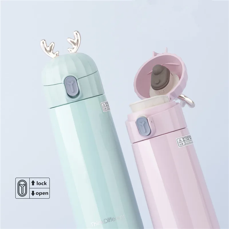 Bpa-free 270 мл милые 304 Термосы Из Нержавеющей Стали, двухслойные термосы с ушами оленя, термос, Дамская термальная бутылка для воды