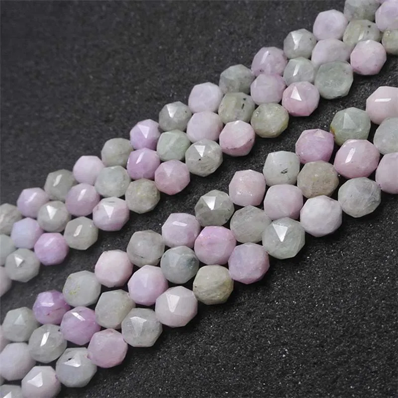 

6-10mm Natural Faceted green Kunzite round Stone Beads For DIY necklace bracelet jewelry making 15 "free delivery
