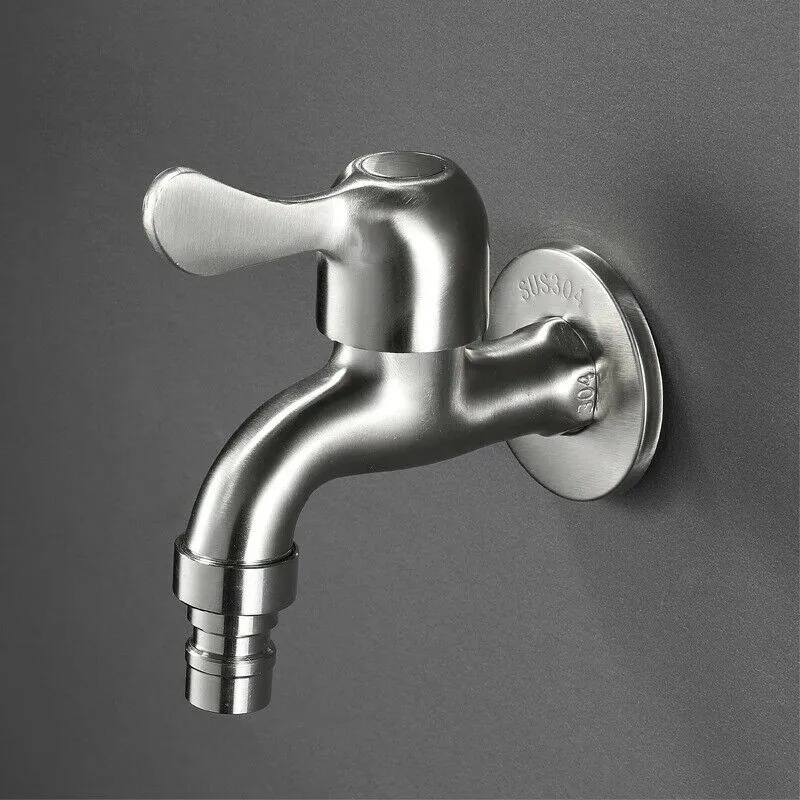 

Silver Wall Mount Garden Faucet Decorative Outdoor Bibcock Washing Machine Mop Tap Garden Watering Fitting Faucet Adapter