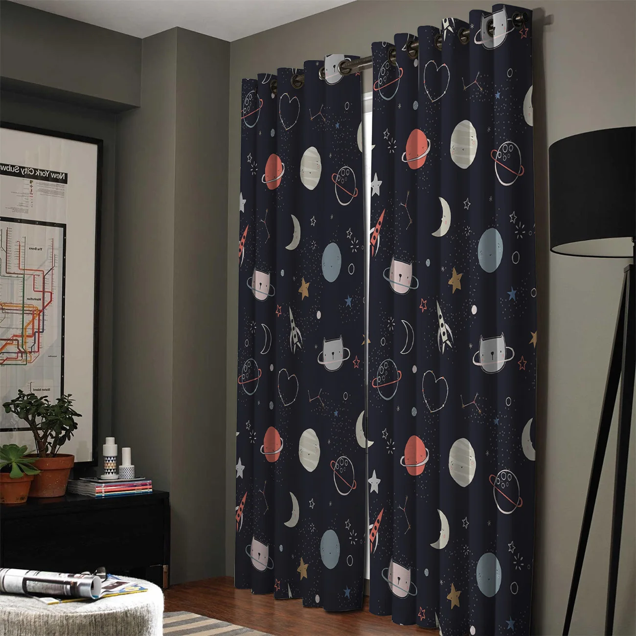 Занавески на окна с изображением милой планеты Мяу тканевые шторы для спальни