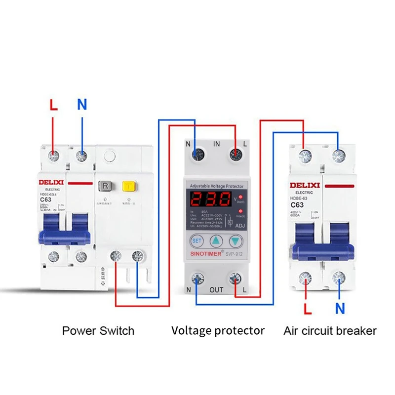 

SINOTIMER LED Display SVP-912 40A Din Rail 230V Adjustable Overvoltage Undervoltage Protective Device Reset Protector Relay