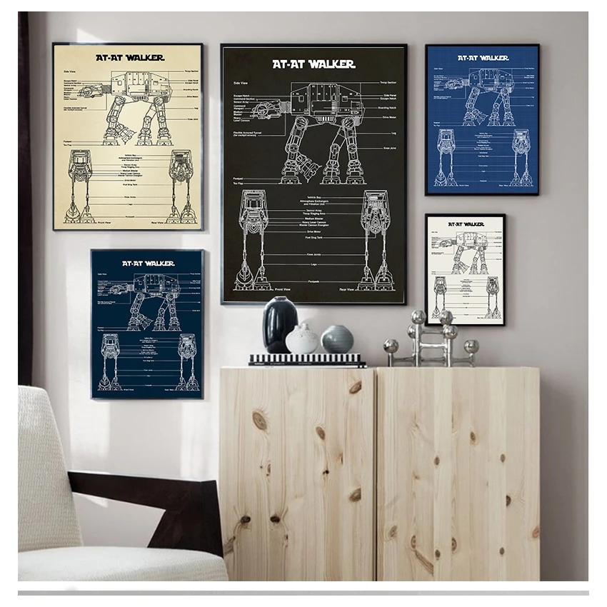 

Vintage Posters Imperial Walker Schematic Diagram Canvas Painting Home Decor AT-AT Walker Wall Art Blueprint