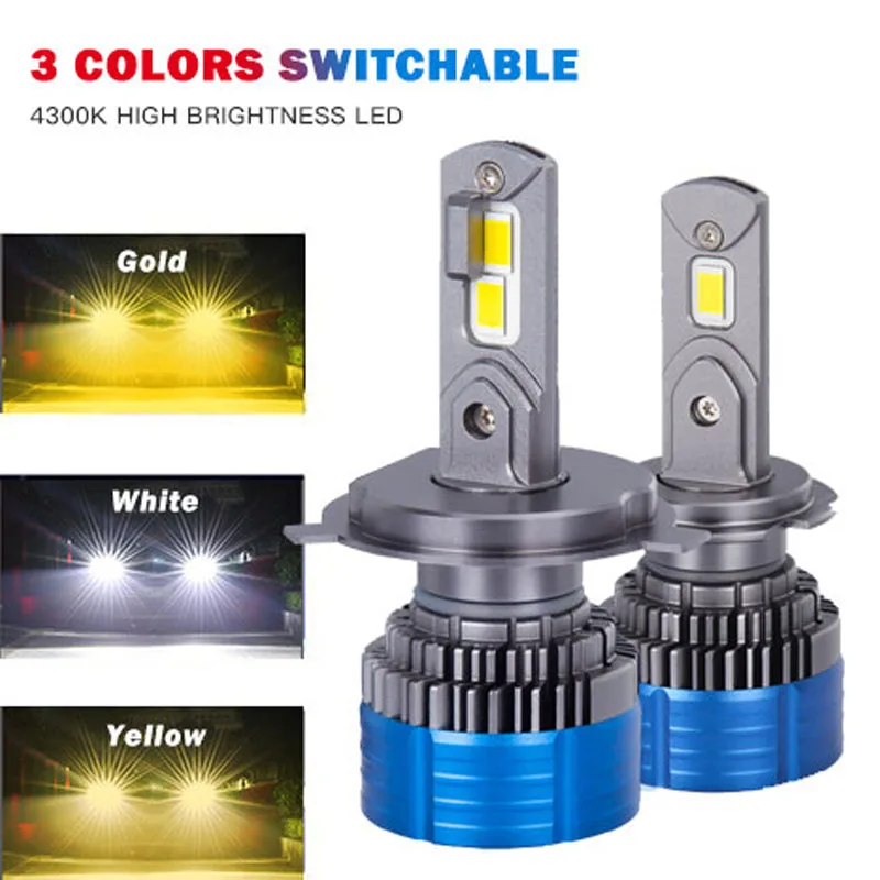

K4S K4C H7 H4 HB3 9005 H1 H11 4300K Led Car Lamps H8 HB4 9006 Led Headlight Fog Light 3 Colors Switchable Led Lights For 12V 80W
