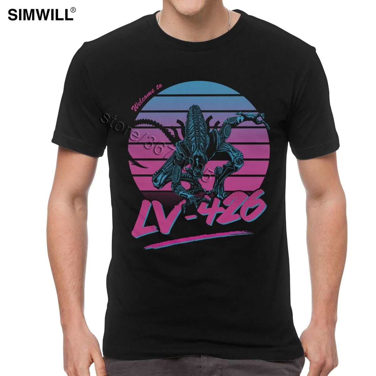Классическая неоновая футболка Xenomorph с коротким рукавом хлопковая Футболка Synthwave