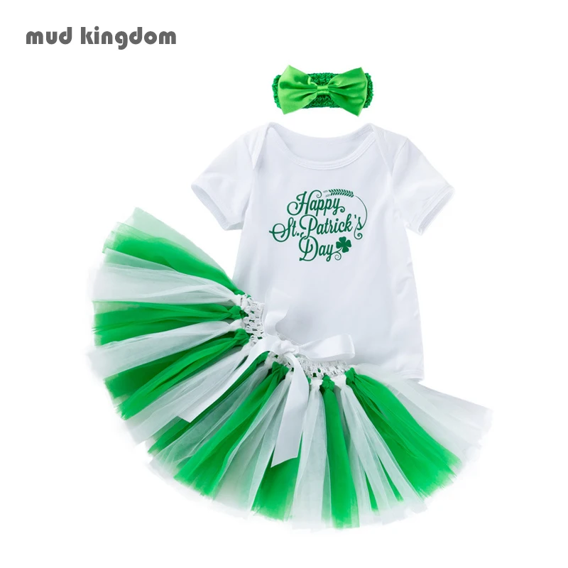

Mudkingdom Baby Girls Set St. Patrick's Day Short Sleeve Romper with Tutu Tulle Skirt with Headband Outfits NowBorn Kids Clothes