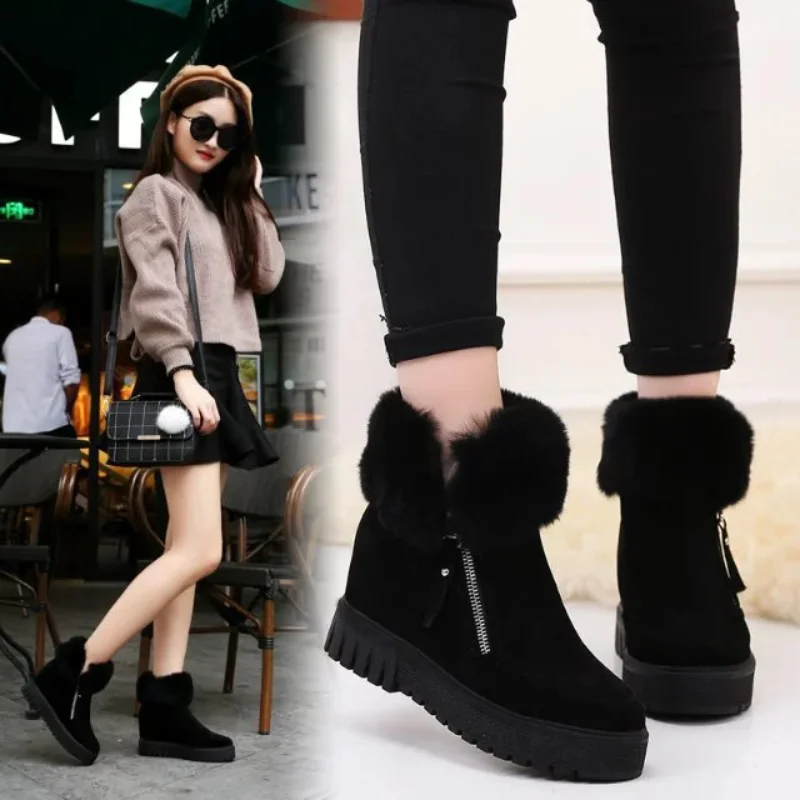 

Women's Faux Fur Snow Boots Ladies Zip Short Plush Winter Warm Shoes Vulcanized Fashion Casual Cosy Botas De Invierno Mujer 2021