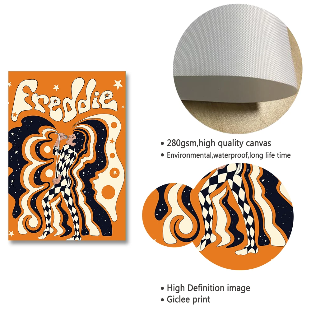 Ретро психоделический постер в богемном стиле 60-х годов певец цветок холст