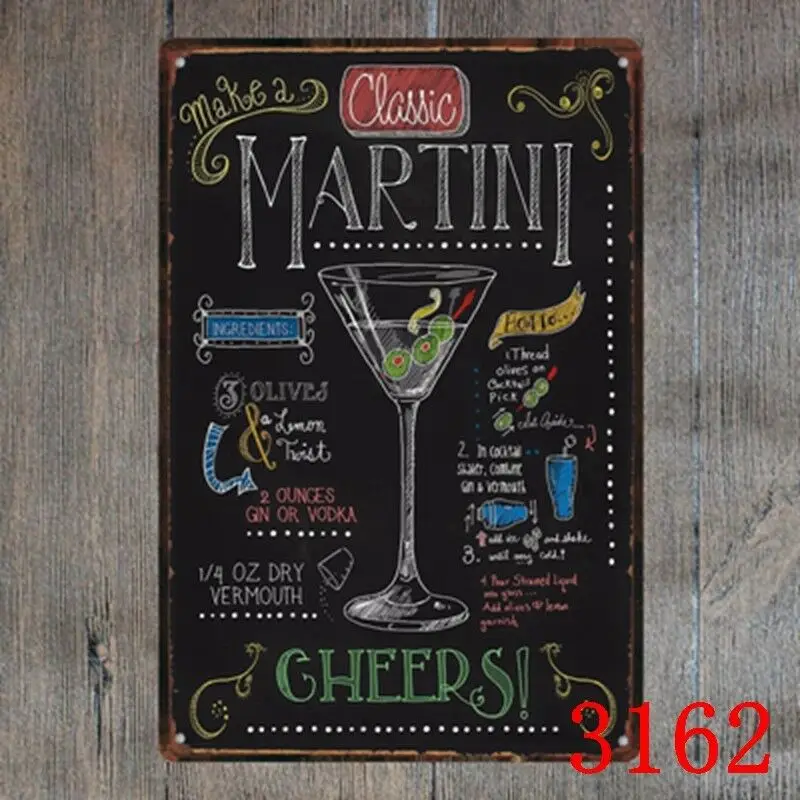 

Metal Tin Sign classic martini cheers Decor Bar Pub Home Vintage Retro