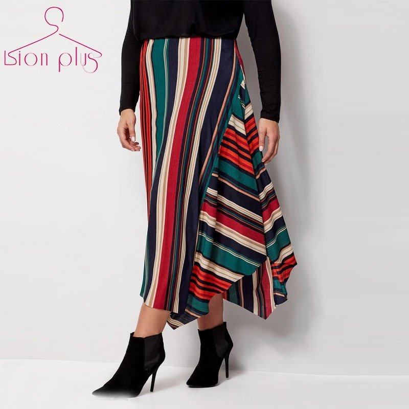 

Большие размеры женские юбки 7XL 6XL 2019 летние женские юбки в полоску офисные женские юбки с высокой талией женские Асимметричные Falda Larga