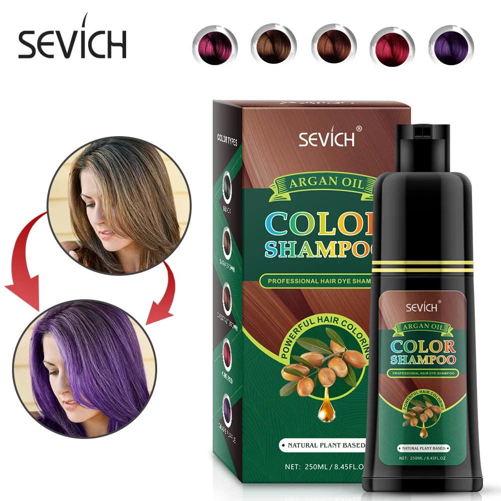 

Sevich 250ml Argan Oil Hair Dye Shampoo Dark Brown Natural Fast Dye Hair Color Treatment Shampoo Cover Hair Colors Shampoo