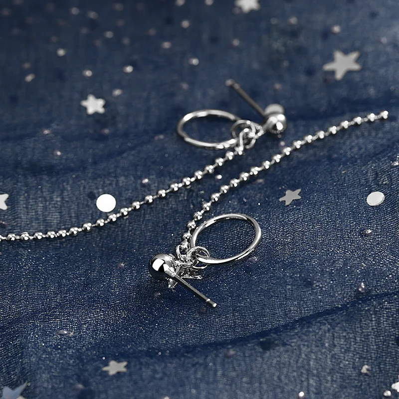 

925 Sterling Silver Tassel Long Chain Round Charm Drop Earrings for Women Jewelry Accessories pendientes boucle d oreille eh1433