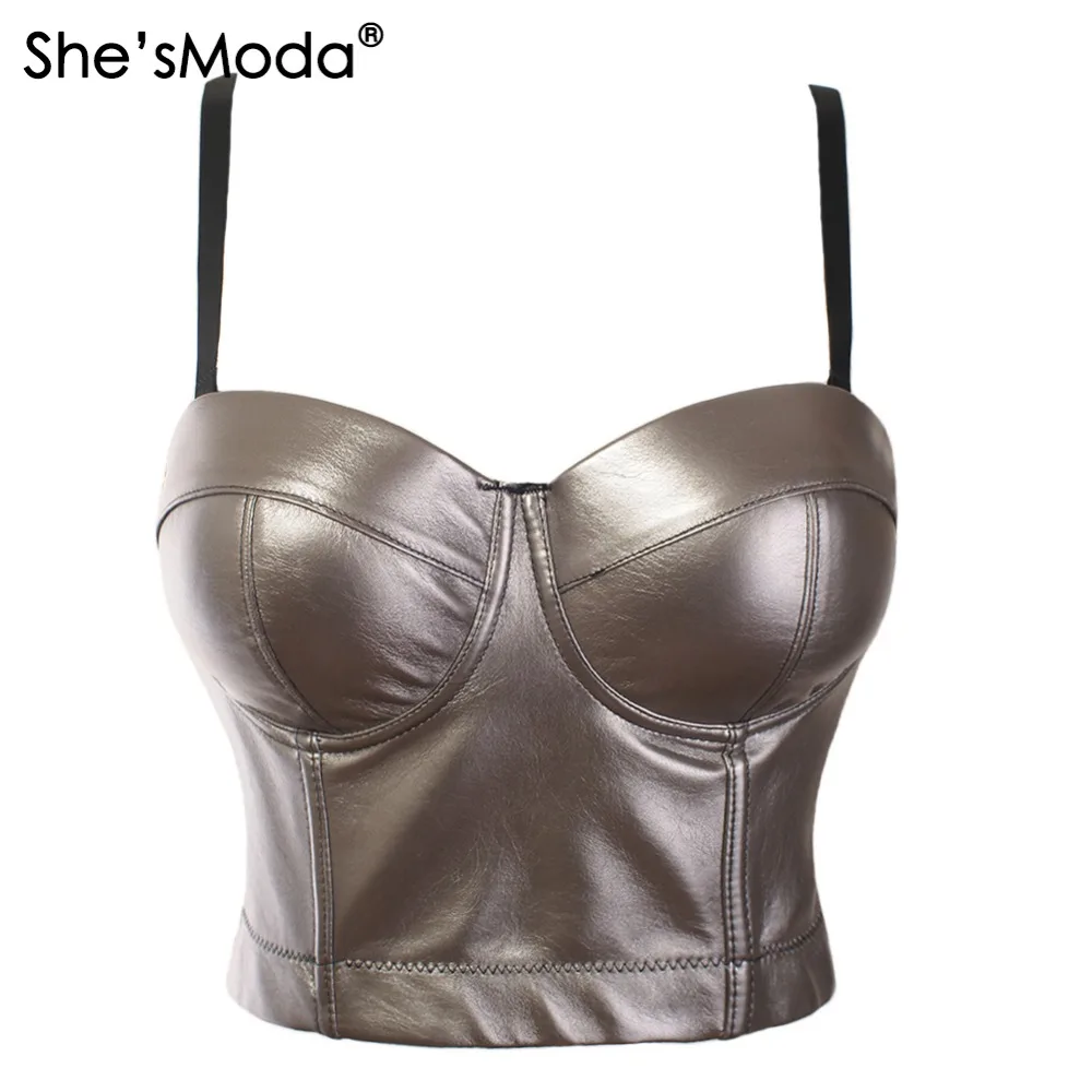 She'sModa искусственная кожа Bralet женский бюстье бюстгальтер ночной клуб вечерние обрезанный Топ жилет размера плюс