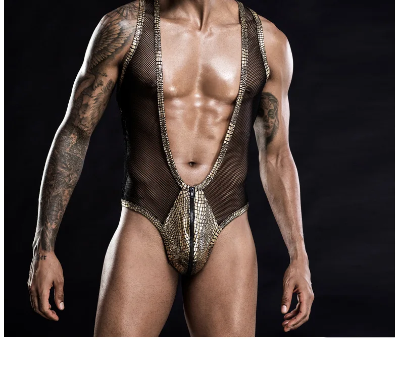 

Erotic Underwear Men's Bar Nightclub Show Festival Uniform Mesh Panties Slutty Clothes Overalls Prostitutes Jumpsuits Gay Sexy