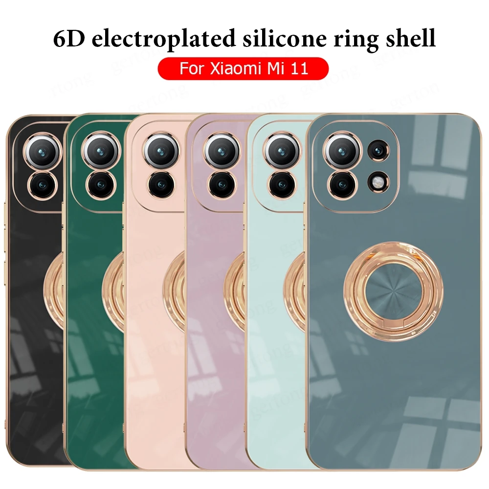 

Luxury Plating Silicone Case For Xiaomi Redmi Note 10 Pro Max Cover For Redmi Note 10 s Soft With Ring Holder Stand Cover Mi 11