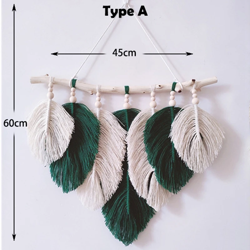 

Hot Studio Clothing Home Photography Props Gift Boho Decoration Macrame Leaf Feather Wall Tapestry Headboard Green Decor