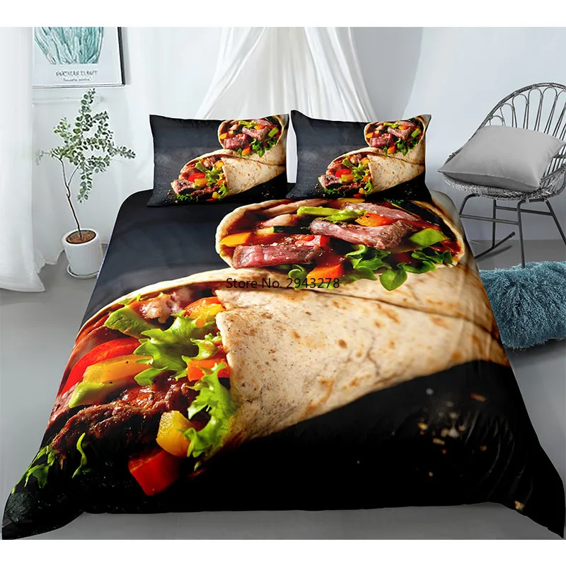 

3D Pattern Delicious Food Cover Bedding Set Vivid Turkey Burger King Queen Full Size Unisex Luxury Comforter with Pillowcases
