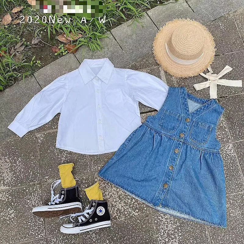 Юбка костюм для девочек осень 2020 Детская универсальная однобортная джинсовая