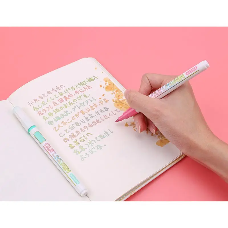 

8 Colors Double Line Outline Pen Glitter Fluorescent Marker DIY Writing Drawing