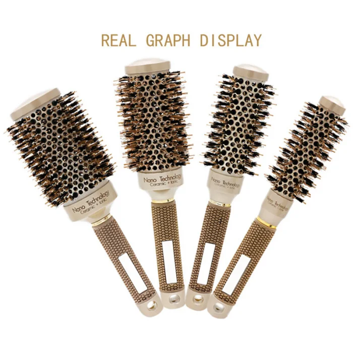 Nano ion boar bristles brush salon comb thermally conductive ceramic ion barrel hair comb comb