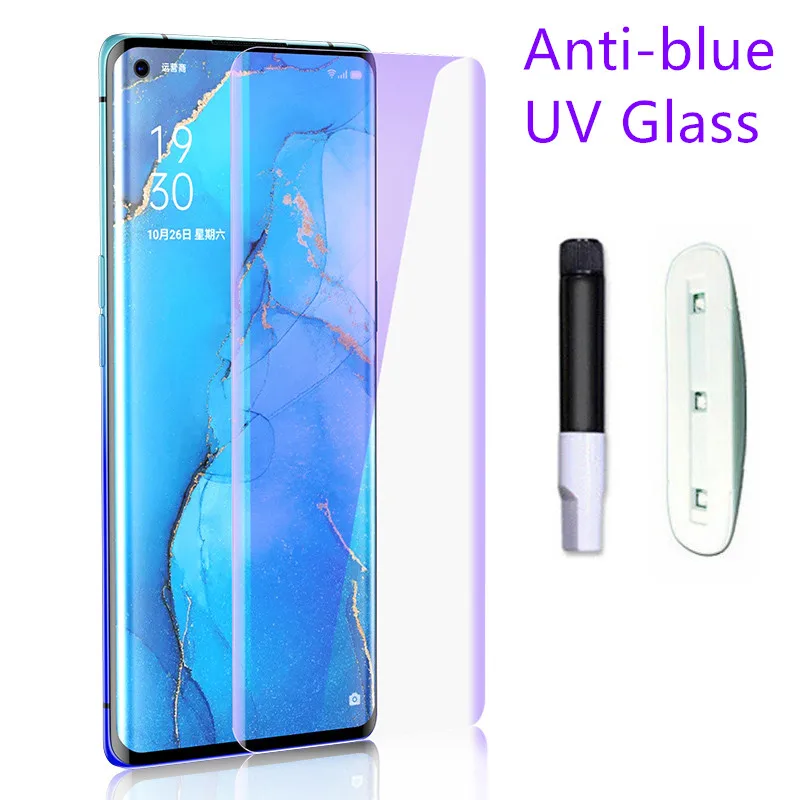 9H полное покрытие изогнутое анти Blu Ray Жидкий УФ Клей закаленное стекло для OPPO Reno4