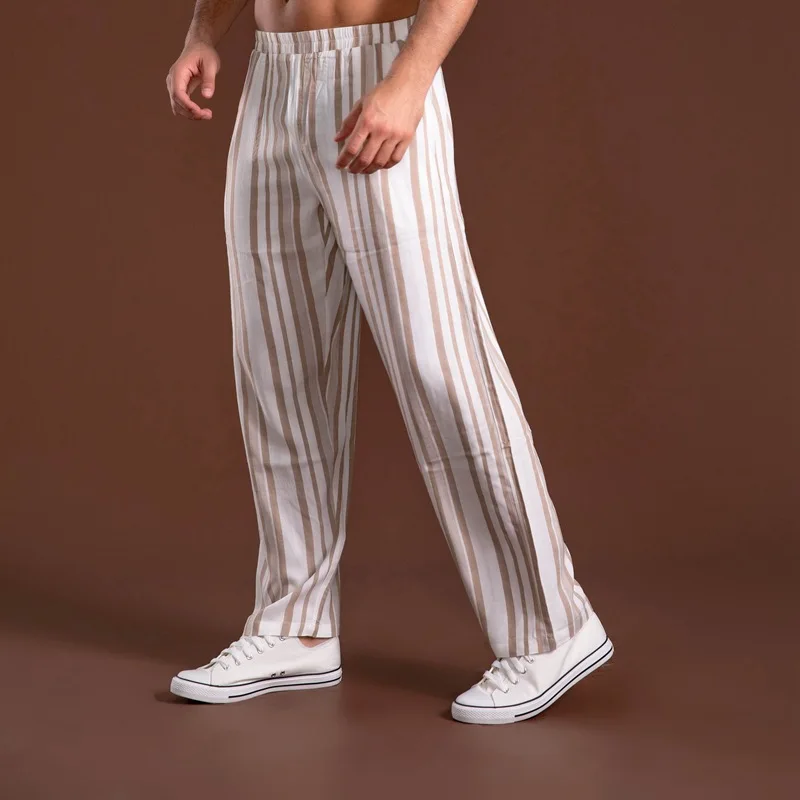 Mens Pajama Pants Casual Home Suit Sleep Bottoms Stripe Wear Outside Thin Man Trousers Loose Breathable Big Size Cp Pyjama Pants