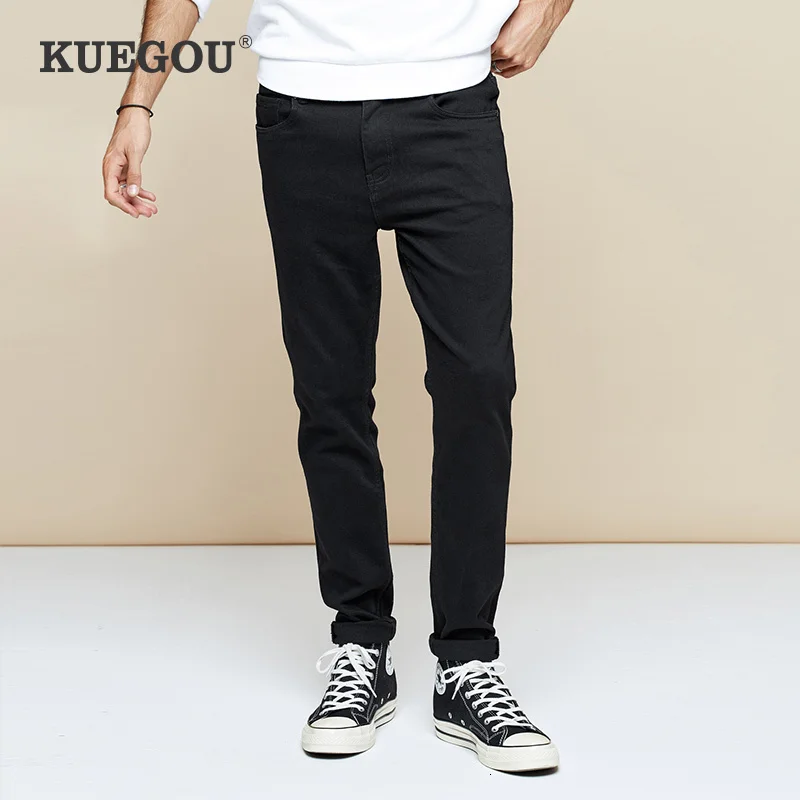 KUEGOU 2019 осенние хлопковые черные обтягивающие джинсы для мужчин уличная одежда
